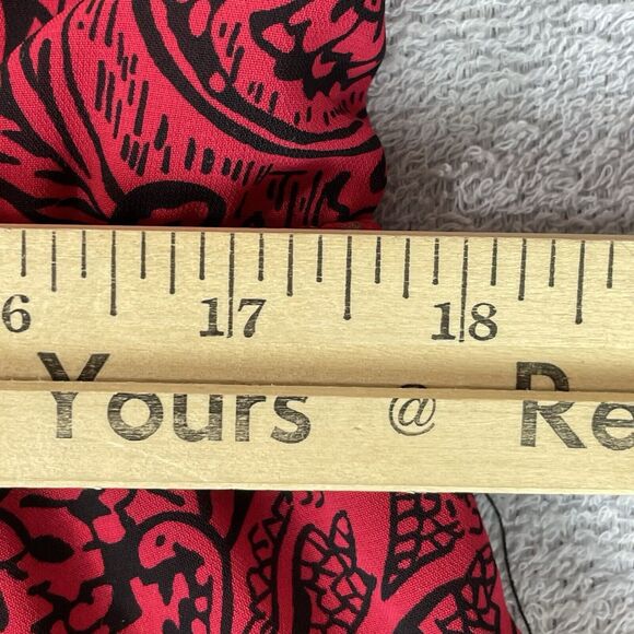 On The Rocks Vintage Dress Women's 11/12 Red Black Gold Floral Print 80s Pockets - Picture 11 of 15